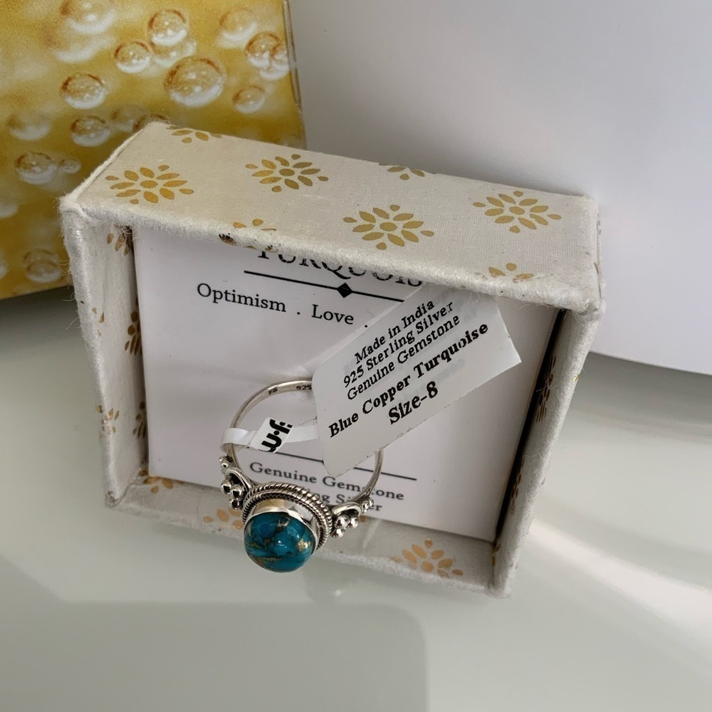 STERLING SILVER BLUE COPPER TURQUOISE RING - Picture 5 of 5